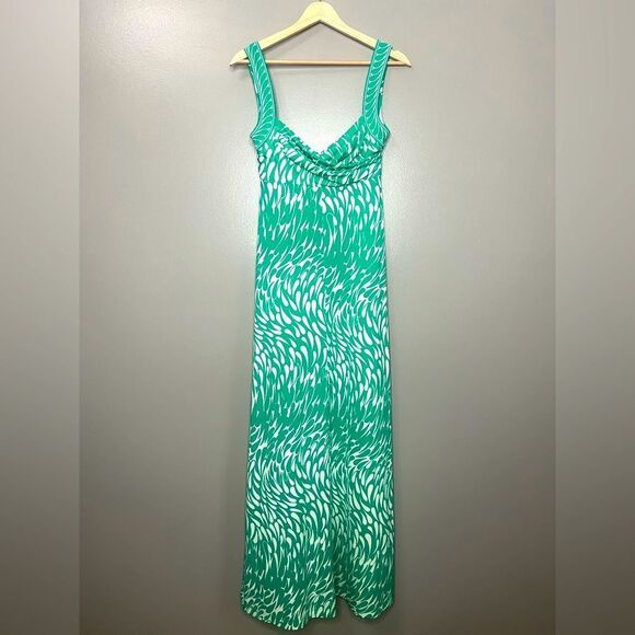 BCBGMaxazria green white tear drop design maxi dress XS island travel resortwear - Picture 1 of 7